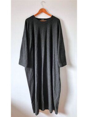 Eskandar Heathered Grey Mid Weight Cashmere Long Sweater Dress Scoop Neck Size 1